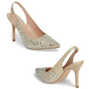 Lauren Lorraine Rachel Nude Crystal Shimmer Sling Back 4in Heels SZ 8 NIB